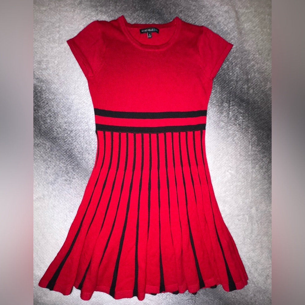 My Michelle Girls Red Black Fit Flare Knit Cute Dress‎ S (A3)